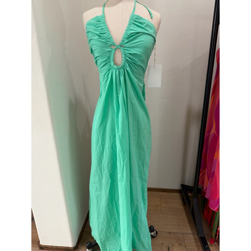 NWT Etica Maxi Dress S Maye Keyhole Green Resort Halter Organic Cotton Beach